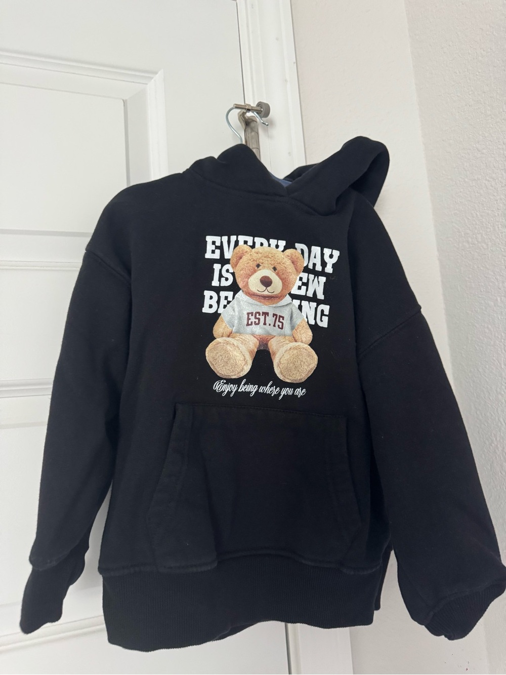 Zara Black Hoodie with Teddy Bear Graphic